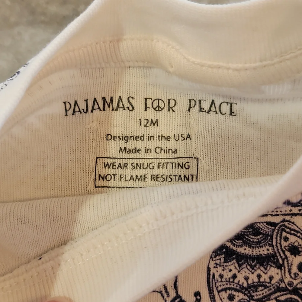 Pajamas For Peace Tranquil Elephant Kids Neutral Organic 2PC Pants Set - Picture 10 of 11